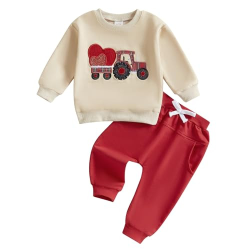FYBITBO Baby Boys Fall Winter Clothing Set Heart Tractor Long Sleeve Shirts Tops and Pants 2Piece Valentines Day Outfits (Red-Valentines Day Outfit, 2-3T) | Amazon (US)