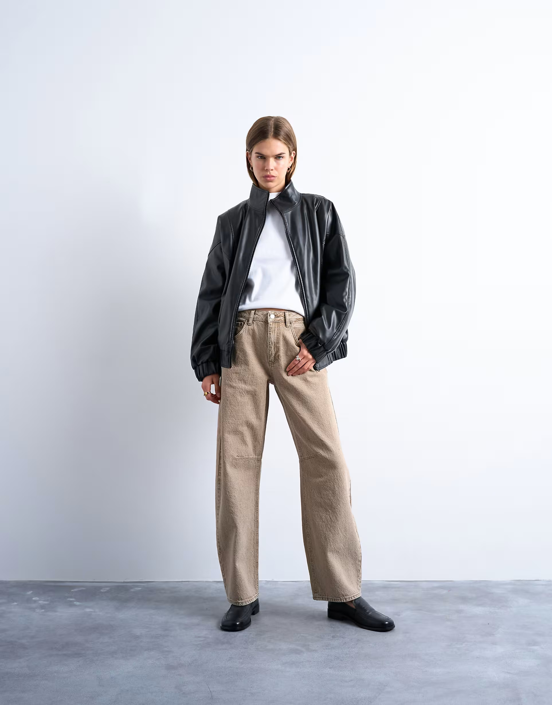 Topshop faux leather padded seam detail bomber jacket in black | ASOS (Global)