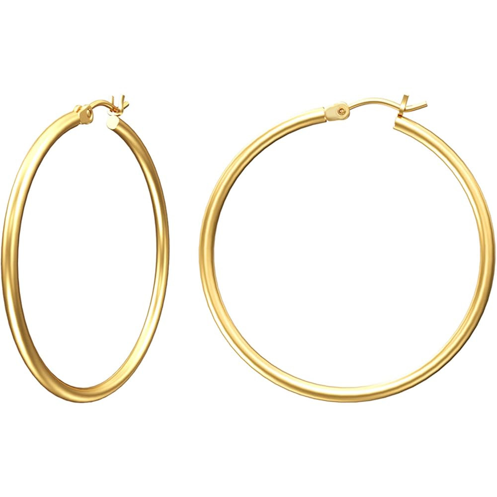 Gacimy Gold Hoop Earrings for Women 14K Real Gold Plated Hoops with 925 Sterling Silver Post | Amazon (US)