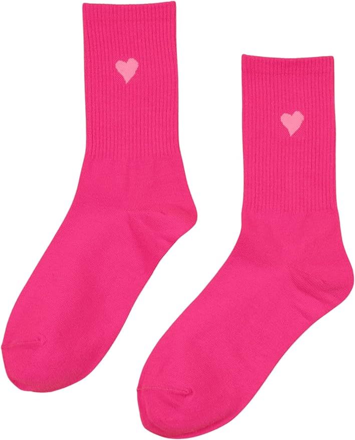 OYOANGLE Women's 1 Pairs Casual Heart Print Crew Socks Athletic Ankle Dress Socks | Amazon (US)