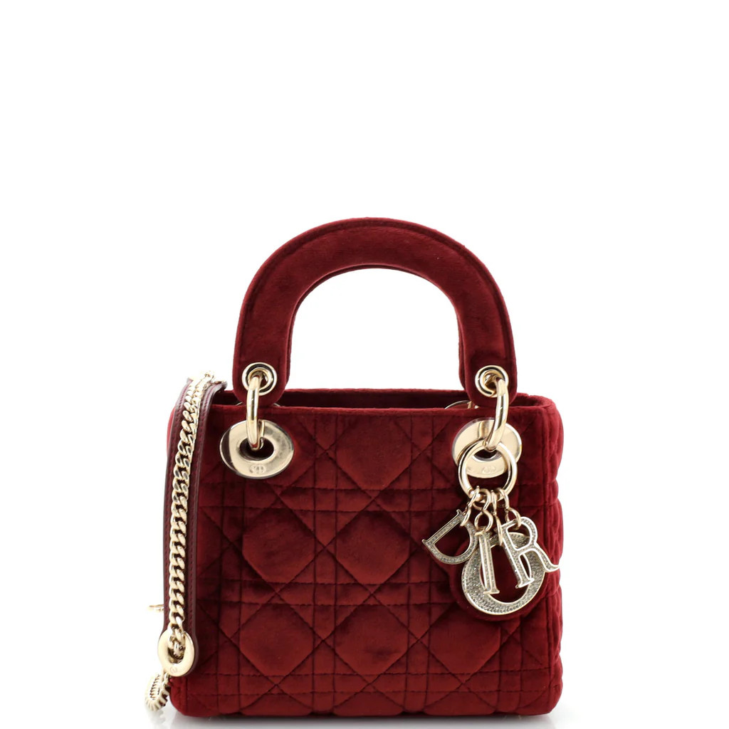 Lady Dior Chain Bag Cannage Quilt Velvet with Crystal Charms Mini | Rebag