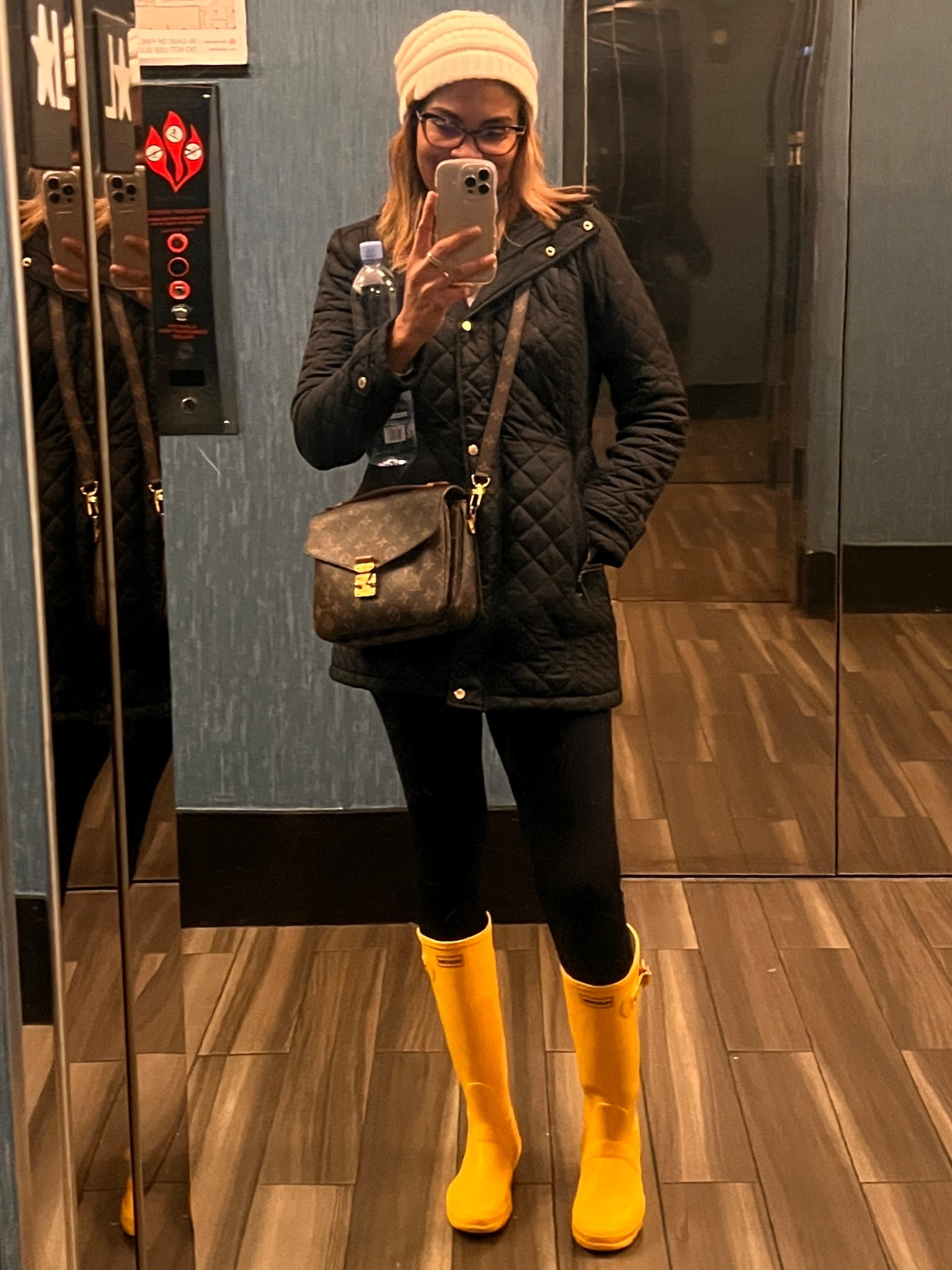 Friday #OOTD it is cold and rainy in Charlotte. Headed to my dr appointment and could not feel any cuter (or warm) in this outfit. Linking everything, for the jacket I linked a high, medium and low (only $15.99!!) price of the same style I’m wearing, mine is old but so good!. Same for the crossbody! My boots are a classic and I’m so in love with the yellow but of course they come in many colors. They do run a little bit and there are no medium sizes, fyi. I linked some similar habdbags as well. Happy Friday!!!  🥰💛
