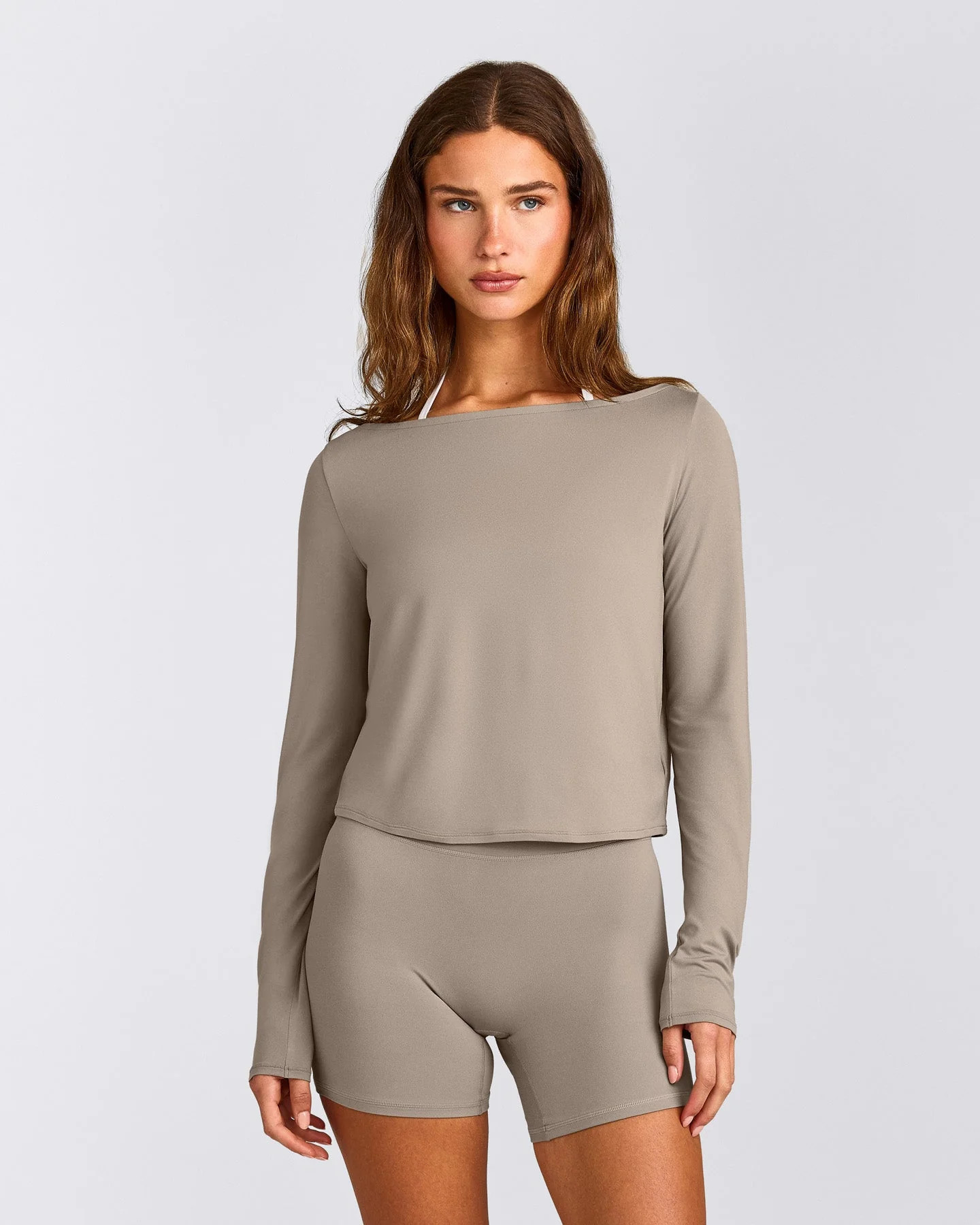 FormeSoft\u2122 Relaxed Slash Neck Long Sleeve Top 
 Warm Sand | Oner Active (UK / US)