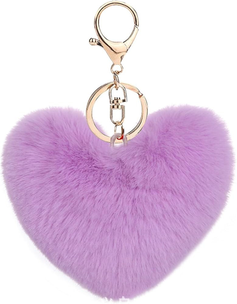 NICIFOAM Artificial Faux Rabbit Fur Keychain Fluffy Heart Plush Pom Charm Key Chain Purse Handbag... | Amazon (US)