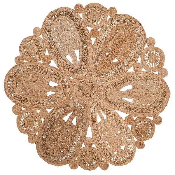 SAFAVIEH Handmade Natural Fiber Ljiljanka Floral Jute Rug - 6' Round - Natural | Bed Bath & Beyond