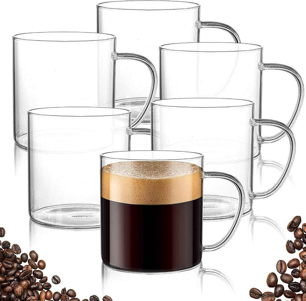 ZOOFOX Set of 6 Glass Coffee Cups, 14 oz Large Wide Mouth Drinking Glasses with Comfortable Handl... | Amazon (CA)