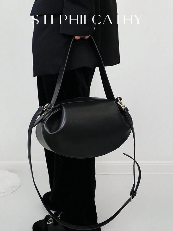 STEPHIECATHY CEZIRA Mittelgroße Tasche mit Raffungsdetails, einfarbig schwarz als Hingucker | ak... | SHEIN