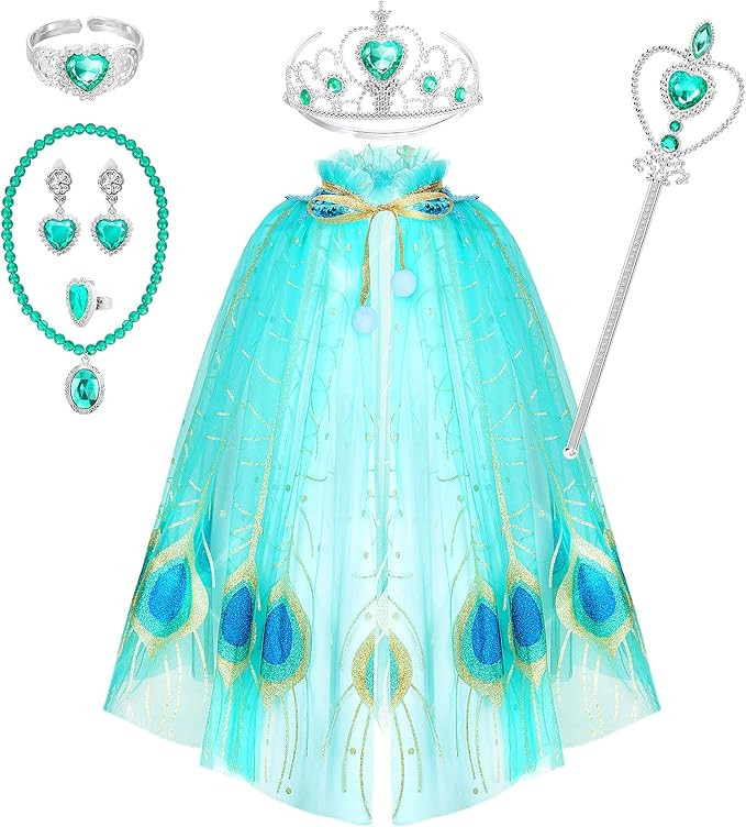 Fedio Princess Cape Set 7 Pieces Girls Princess Cloak with Tiara Crown, Wand for Little Girls Dre... | Amazon (US)