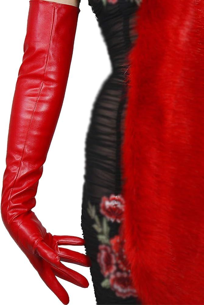 Amazon.com: DooWay Women Fashion Long Gloves Faux Leather Lambskin Sheepskin PU 24" 60cm Opera Ev... | Amazon (US)