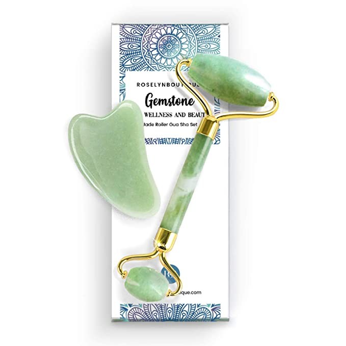 Jade Roller and Gua Sha Set for Beautiful Skin Detox - Facial Body Eyes Neck Massager Tool Reduce... | Amazon (US)