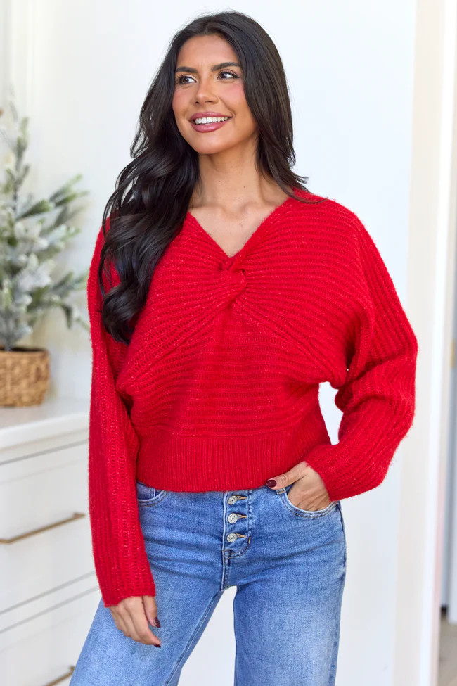 Gisele Front Twist Heathered Red Sweater | Pink Lily
