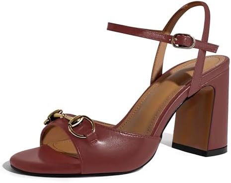iadore Women Fashion High Block Heel Shoes Strappy with Buckle Fashion Studded Round Open Toe Sum... | Amazon (US)