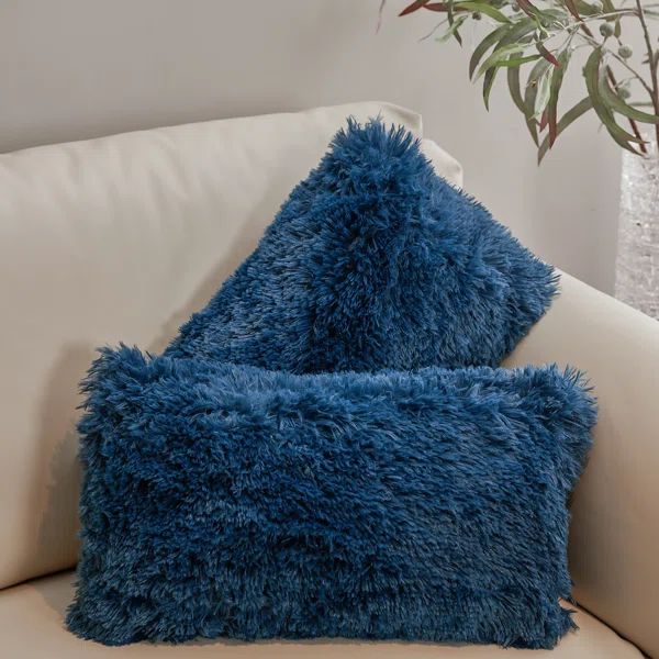 Set Of 2 Shaggy Hair Decorative Throw Pillows - 12X20 (Set of 2) | Wayfair North America