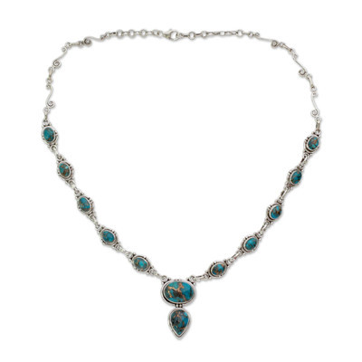 Turquoise Color Y Necklace Hand Crafted in Sterling Silver | NOVICA