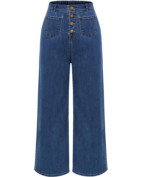 Belle Poque Women's Wide Leg Jeans High Waisted Stretchy Straight Leg Button Fly Denim Pants Trou... | Amazon (US)