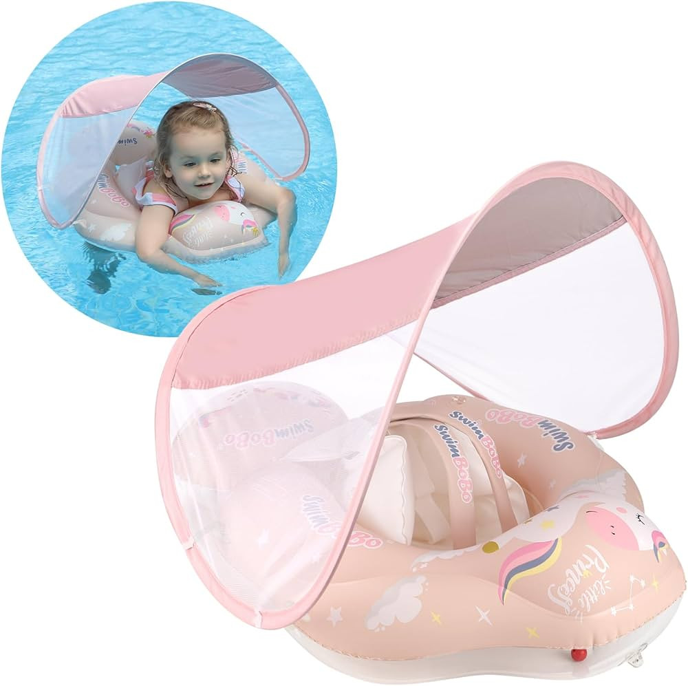 Free Swimming Baby Infant Pool Float with Sun Canopy Inflatable Baby Swimming Floatie with Sponge... | Amazon (US)