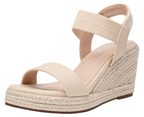 Jeossy Women's Wedge Platform Nude Sandals, Espadrille 8801 Sandal, Summer Ankle Strap Shoes with Wedge Heel 3.5 Inch, Size 9(DJY8801 nudepu 09) | Amazon (US)