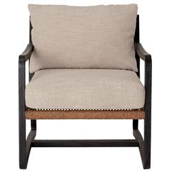 Celestine Coastal Beach Beige Performance Black Teak Wood Occasional Arm Chair | Kathy Kuo Home