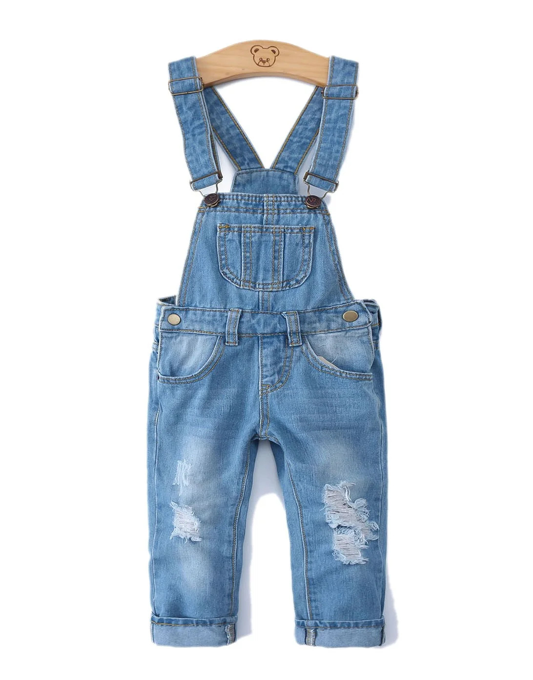 KIDSCOOL SPACE Little Girl Boy Ripped Denim Cute Slim Pants Jean Overalls,7-8 Years | Walmart (US)