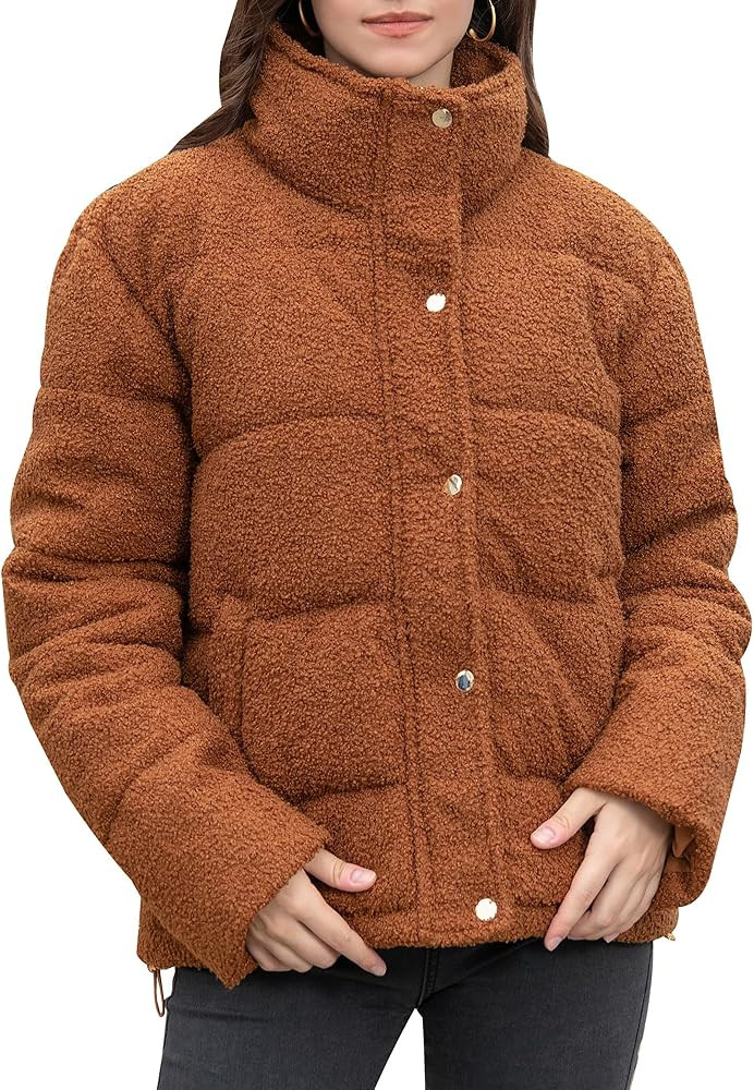 CRISSREXO Women's Fleece Puffer Jacket Long Sleeve Casual Winter Warm Zip Up Sherpa Short Coat | Amazon (US)