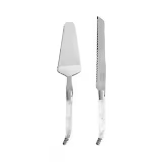 French Home Connoisseur Laguiole 2-Piece Stainless-Steel Cake and Pie Server Set with Pearl White... | The Home Depot