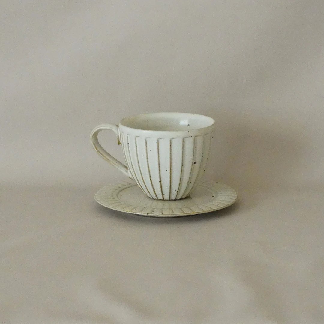 Handmade Ceramic Coffee Cup and Saucer Set: Ivory Speckled Porcelain,Holiday Gift | Etsy (US)