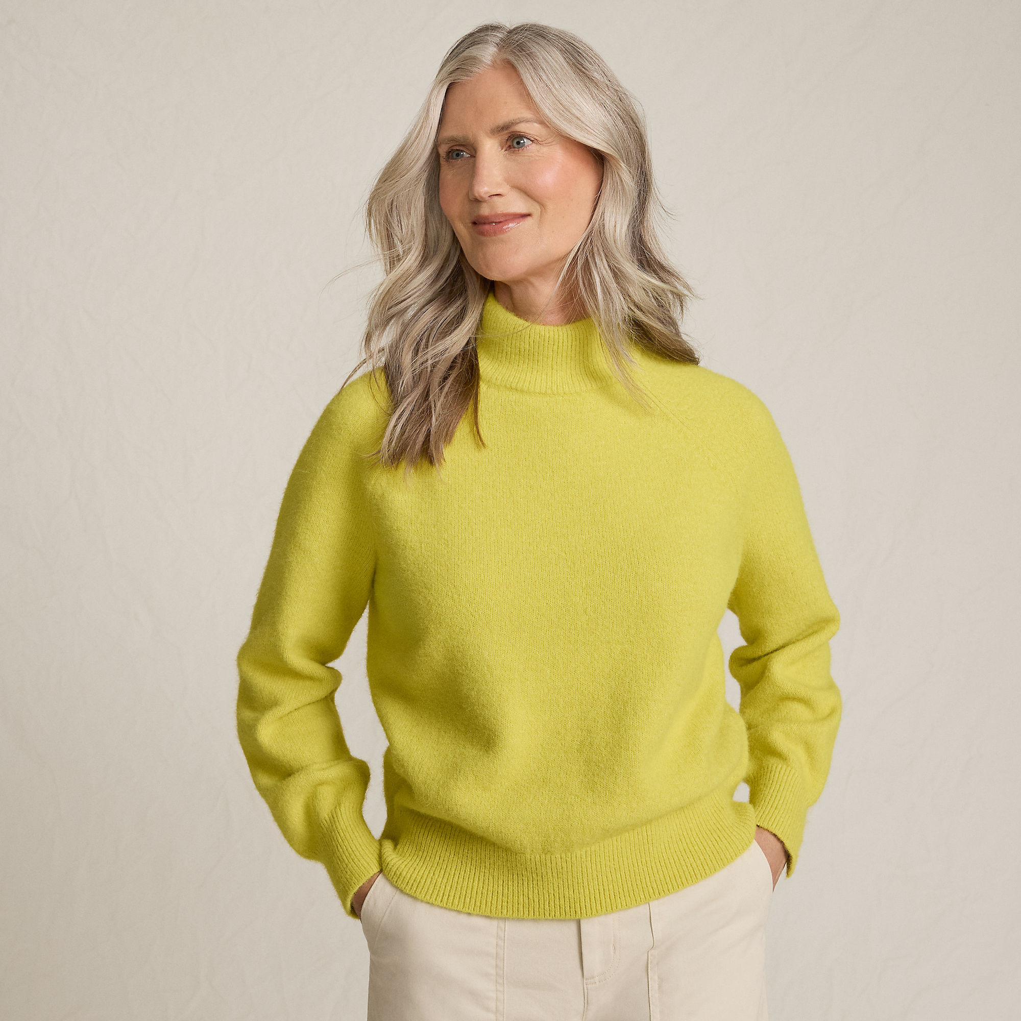 Women's Fuzzy Turtleneck Lantern Sleeve Sweater | Lands' End (US)