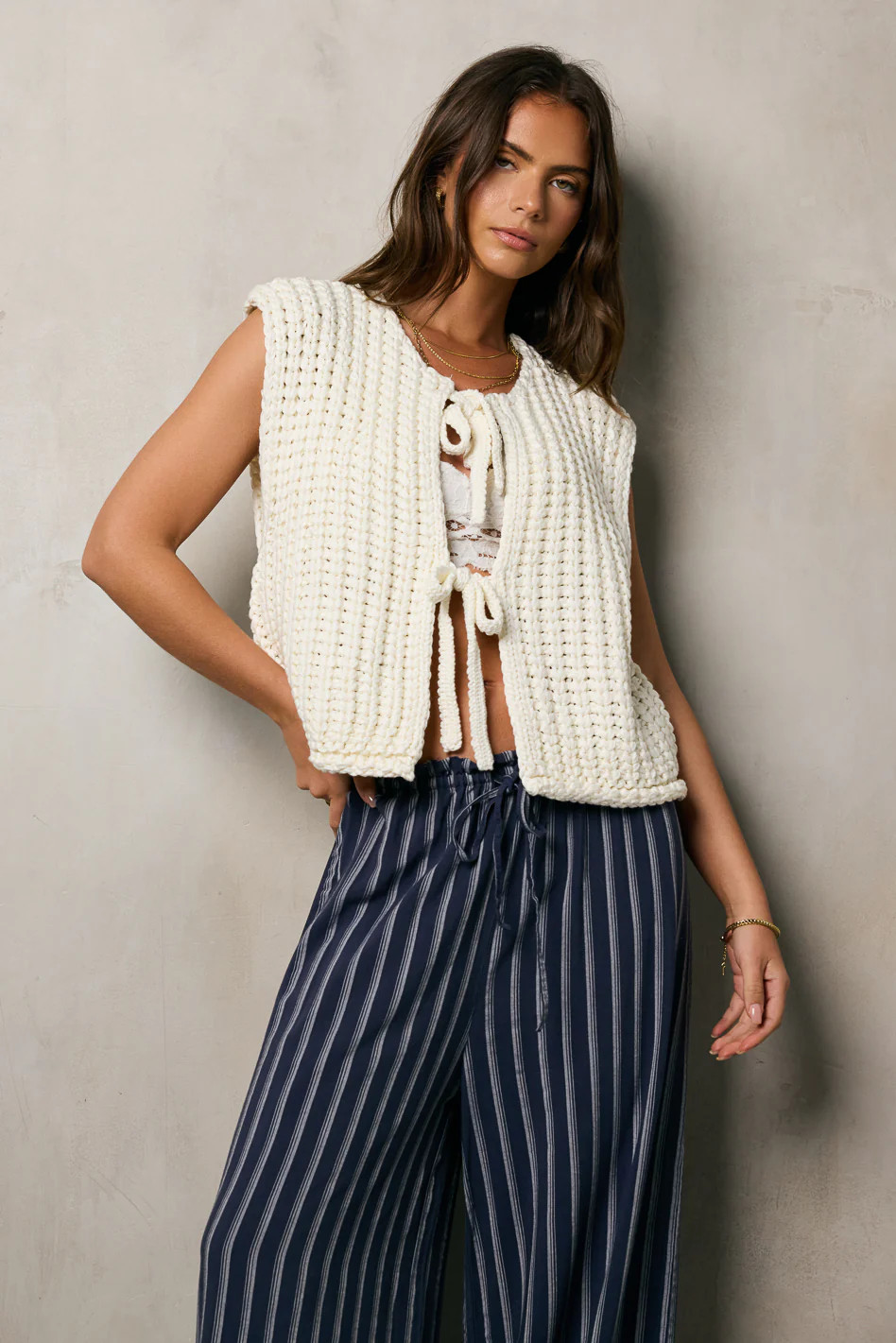 Brea Knit Vest in Cream | Böhme US