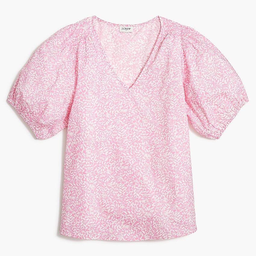 Cotton V-neck puff-sleeve top | J.Crew Factory