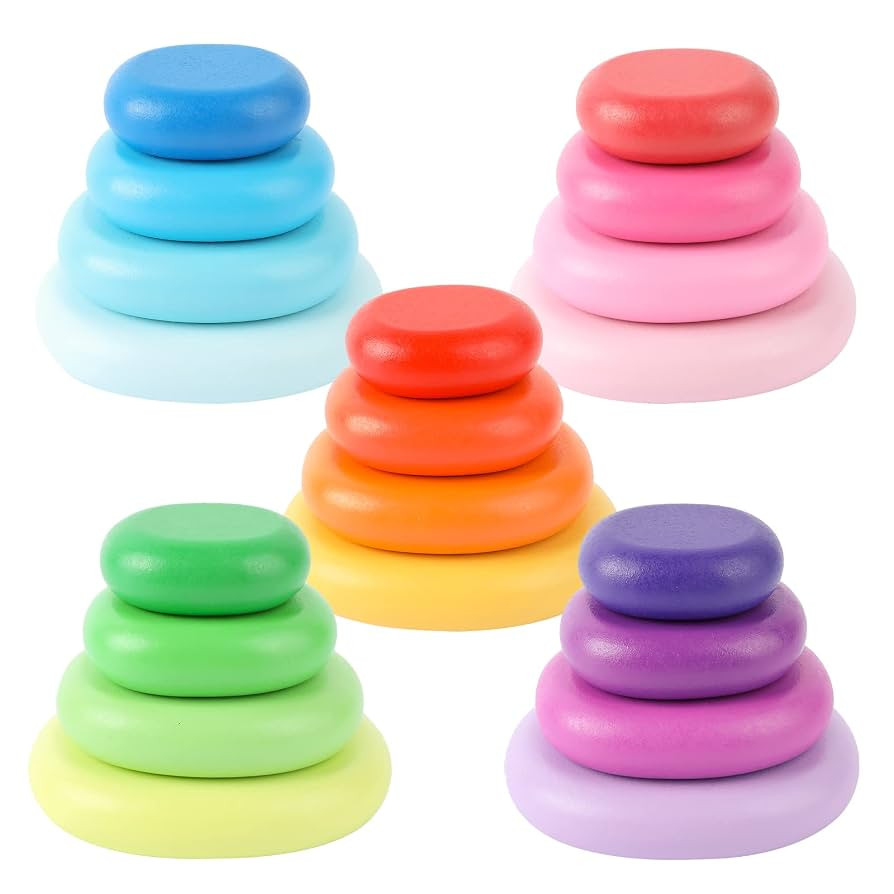 WODI Wooden Rainbow Stacking Stones 20Pcs Wood Sorting Balancing Rocks Blocks Montessori Educatio... | Amazon (US)