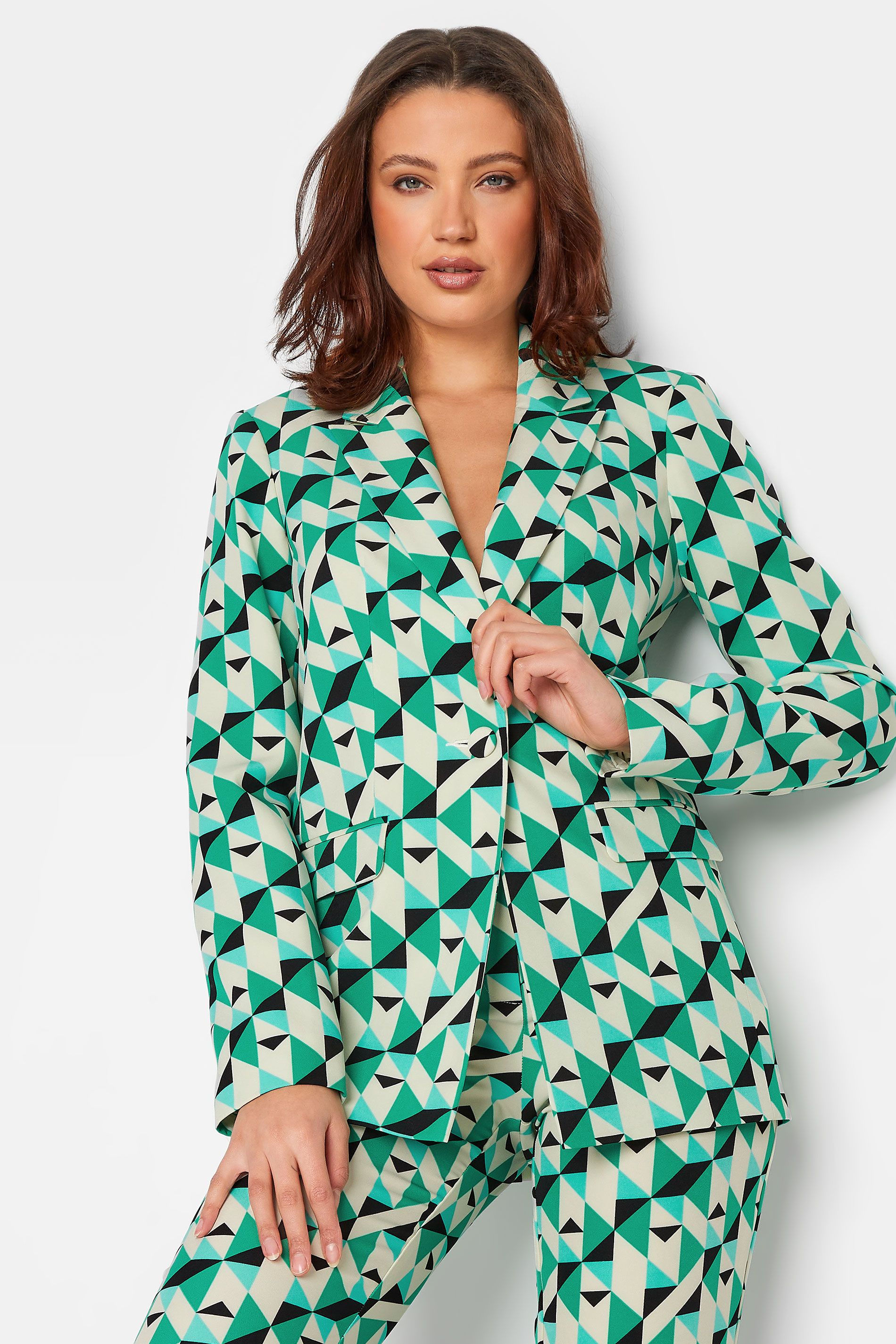 LTS Tall Green & White Geometric Print Tailored Blazer | Long Tall Sally
