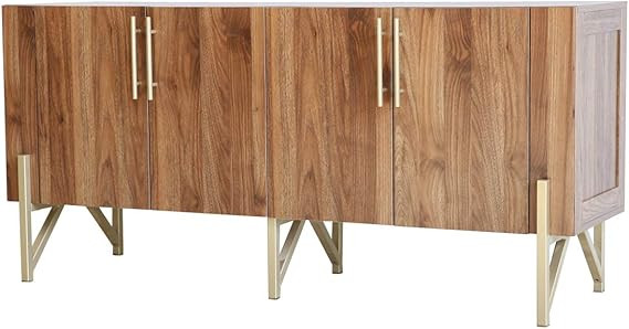 roomfitters Mid Century TV Stand Media Console, Side Board with Gold Legs, Warm Walnut | Amazon (US)