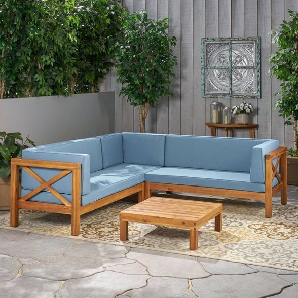 Brava 4pc Wood Patio Chat Set w/ Cushions - Christopher Knight Home | Target