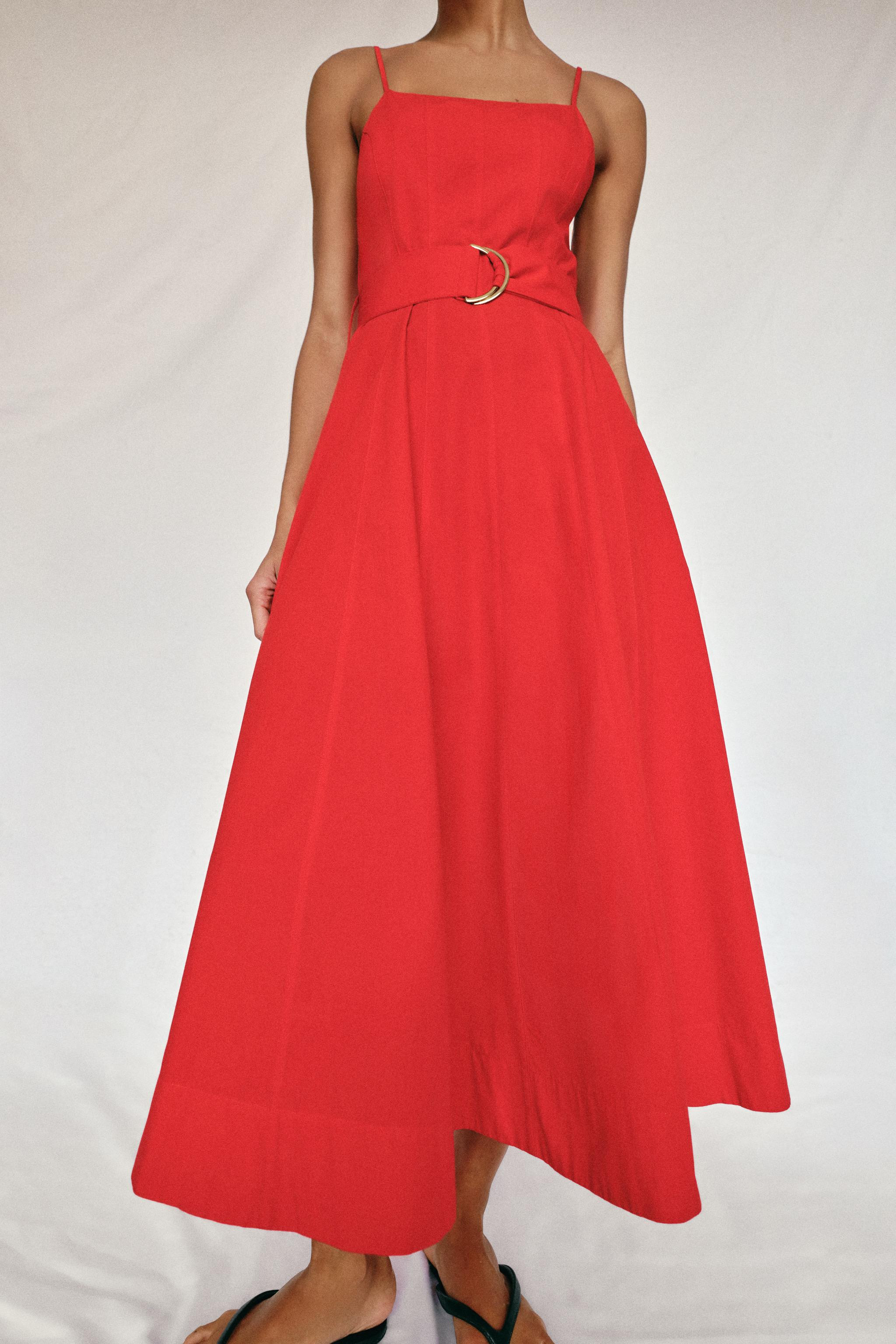 BELTED POPLIN MIDI DRESS | Zara US