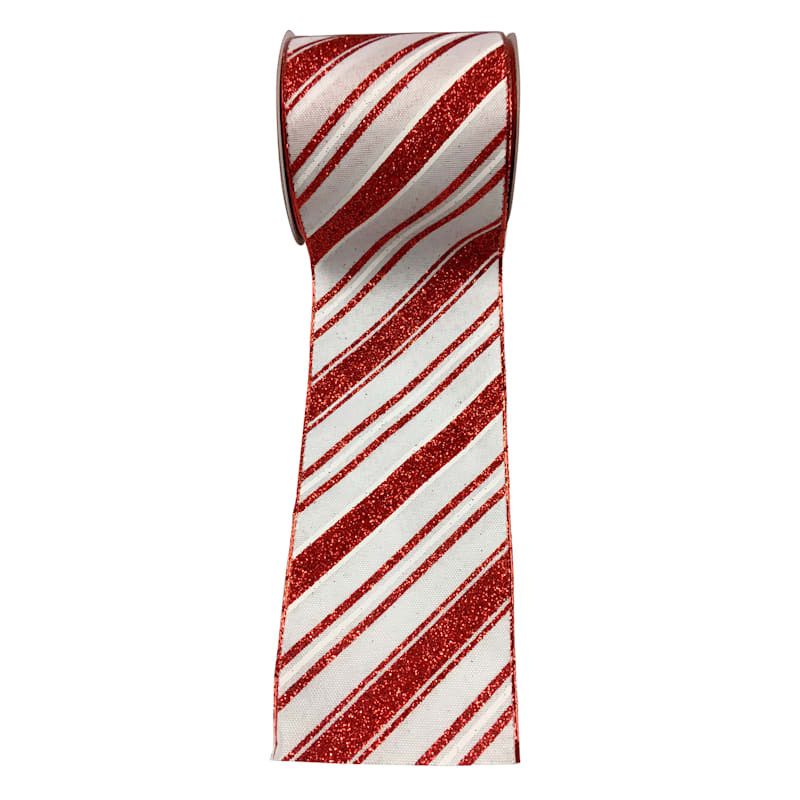 4" Red & White Striped Ribbon, 5yd | At Home