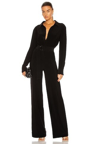 Norma Kamali Shirt Straight Leg Jumpsuit in Black | FWRD 