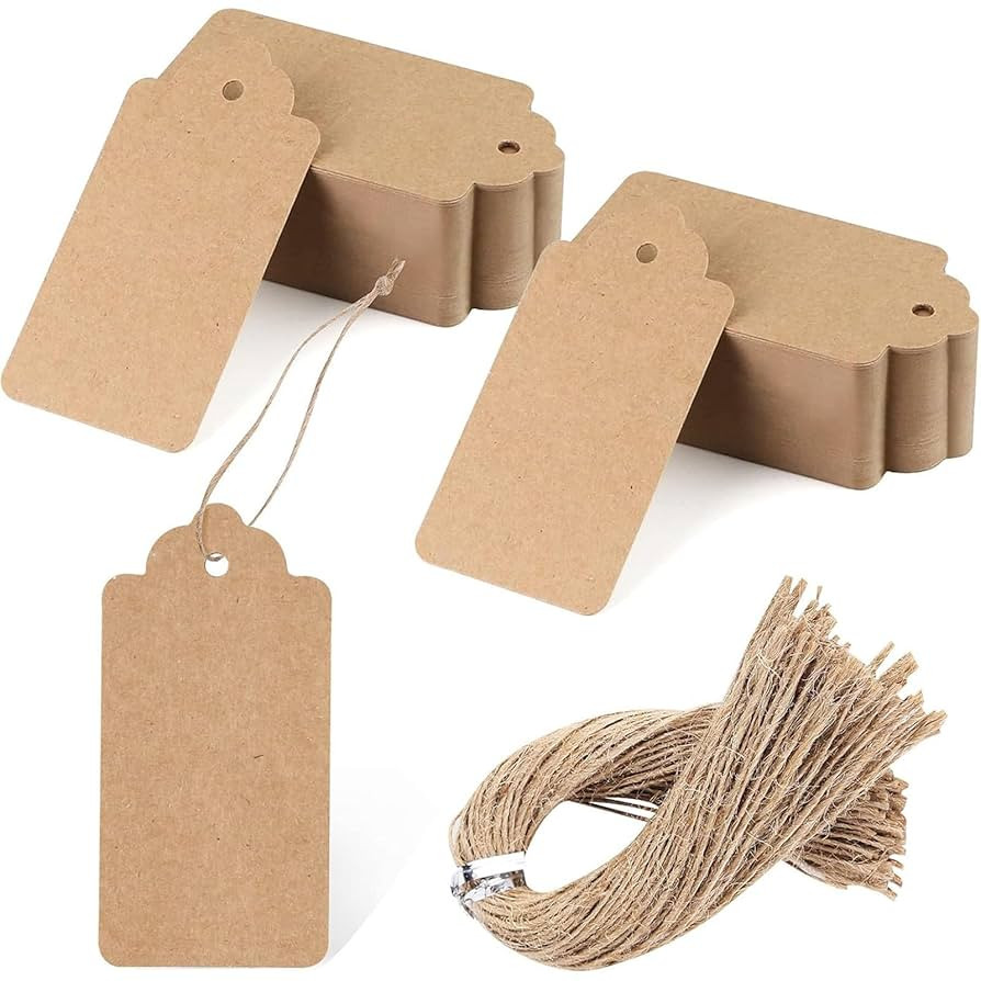 SallyFashion 100pcs Gift Tags with String Attached, 2 x 4 inch Kraft Paper Hang Tags for Clothes ... | Amazon (US)
