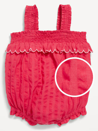 Sleeveless Ruffle-Trim Smocked One-Piece Romper for Baby | Old Navy | Old Navy (US)