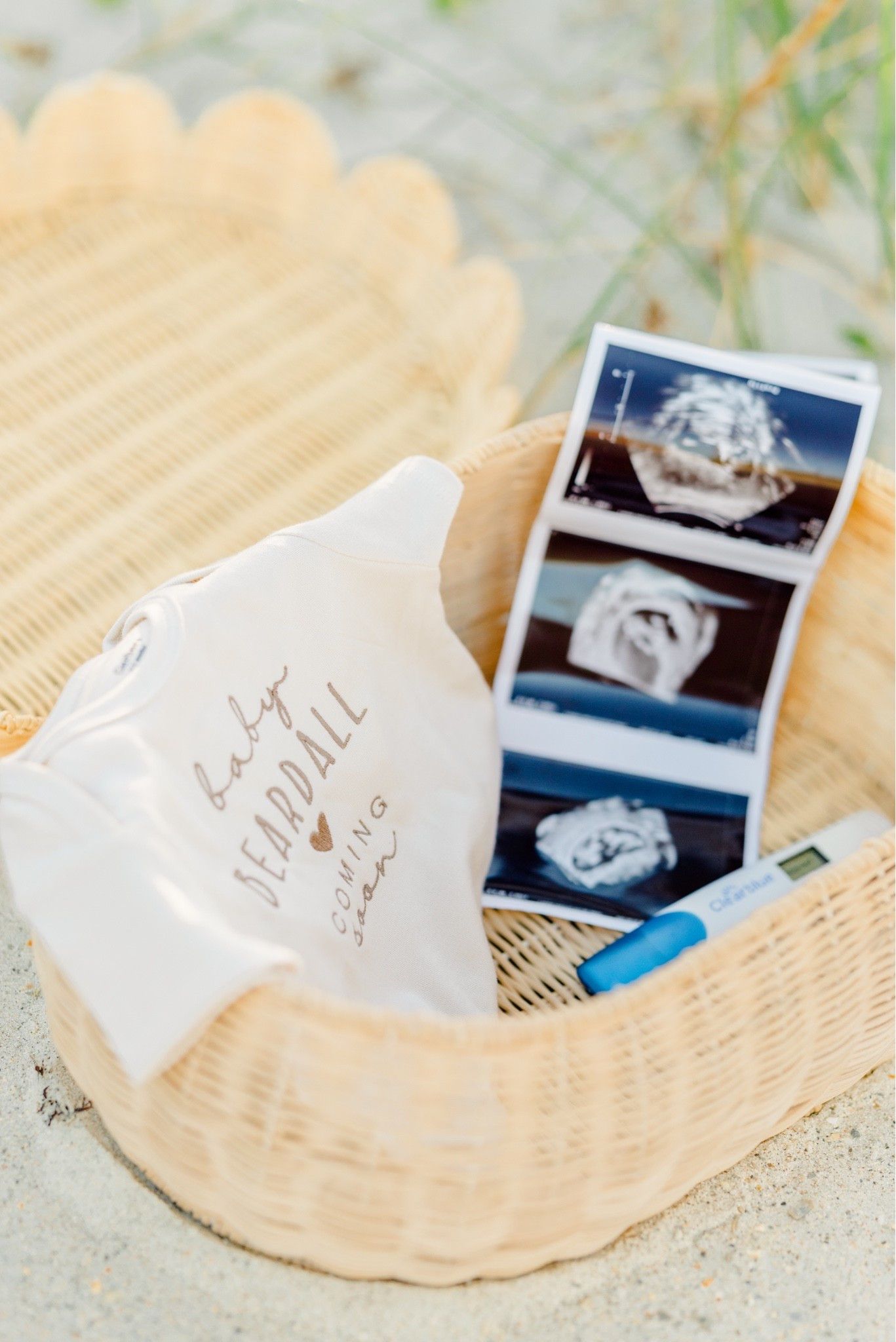 Beach baby announcement ideas 🌊🤍 

The sweetest baby announcement onesie and woven basket setup for newborn photos, pregnancy reveals, and coastal family pictures. 

Perfect for beach maternity photos, baby reveal photos, neutral baby announcement outfits, and summer baby photo inspiration. Such a cute Amazon find for newborn photography props, beach family sessions, and baby milestone pictures ✨ 
#LTKbaby #BabyAnnouncement #NewbornPhotos

#LTKKids #LTKBump #LTKBaby
