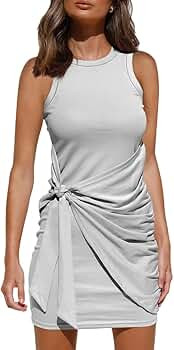 LILLUSORY Women's Casual Sleeveless Bodycon Beach Tank Ruched Mini Dresses | Amazon (US)