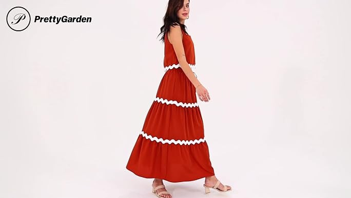 PRETTYGARDEN Womens 2 Piece Summer Casual Sleeveless Cropped Tank Top High Waisted Maxi Skirt Set | Amazon (US)