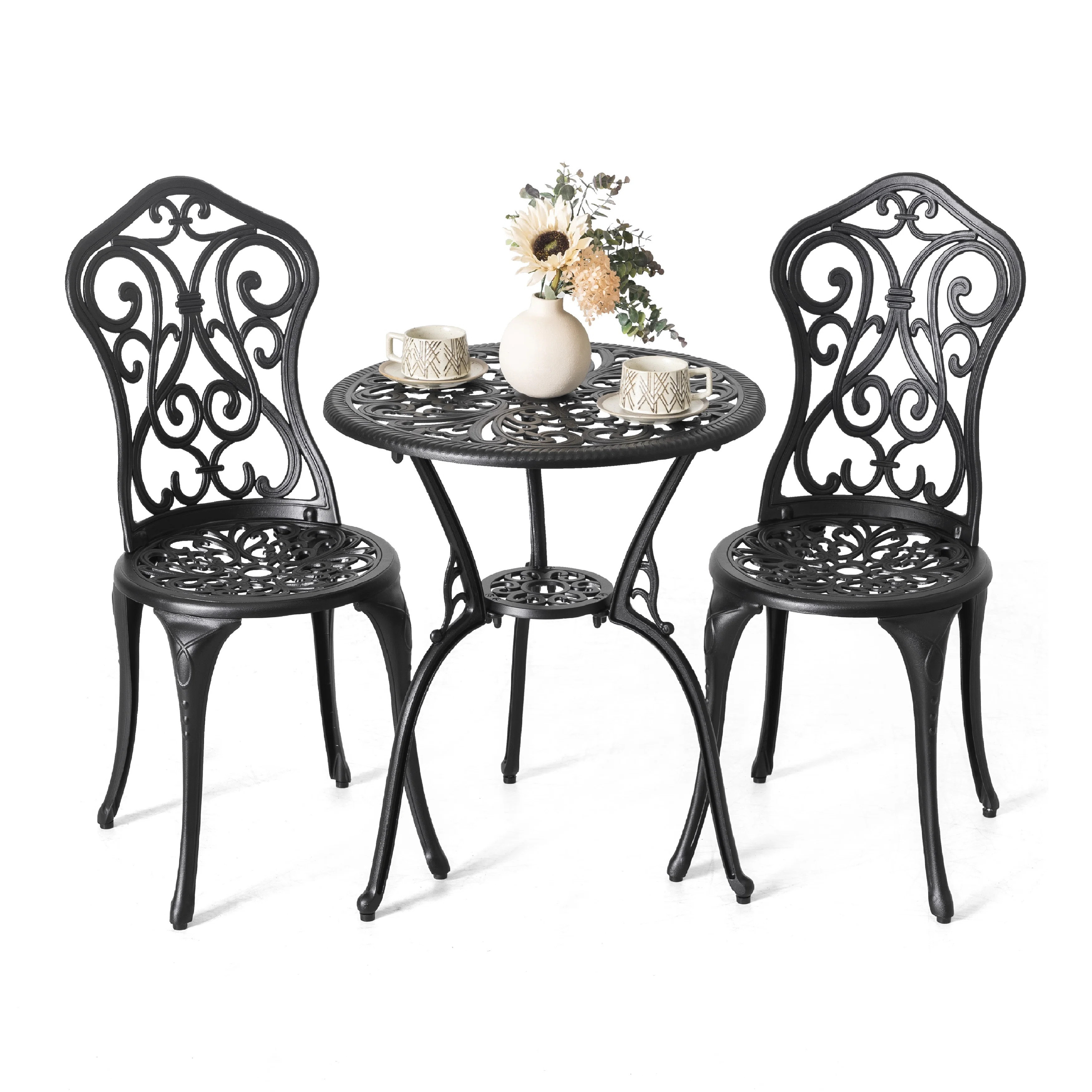 Astoria Grand Outdoor 3 Pieces Patio Bistro Set with 2 Chairs, Round Table with Umbrella Hole, Al... | Wayfair North America