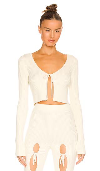 Aiden Tie Front Cardi in Ivory | Revolve Clothing (Global)