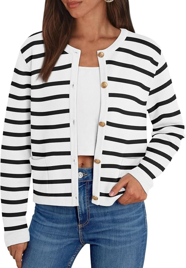 EFAN Womens Knit Cardigan Sweaters Open Front Button Cropped Sweater Jackets with Pockets 2024 | Amazon (US)