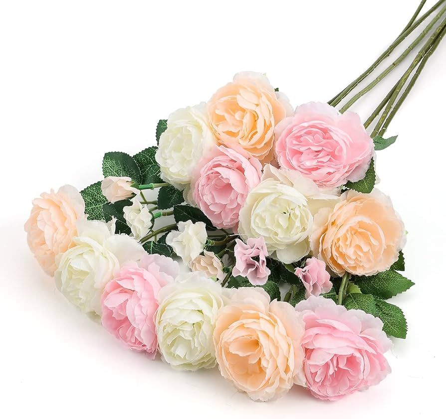 shrizaliy 6PCS Peonies Artificial Flowers，Multicolor Fake Flowers Arrangements for Decoration, ... | Amazon (US)