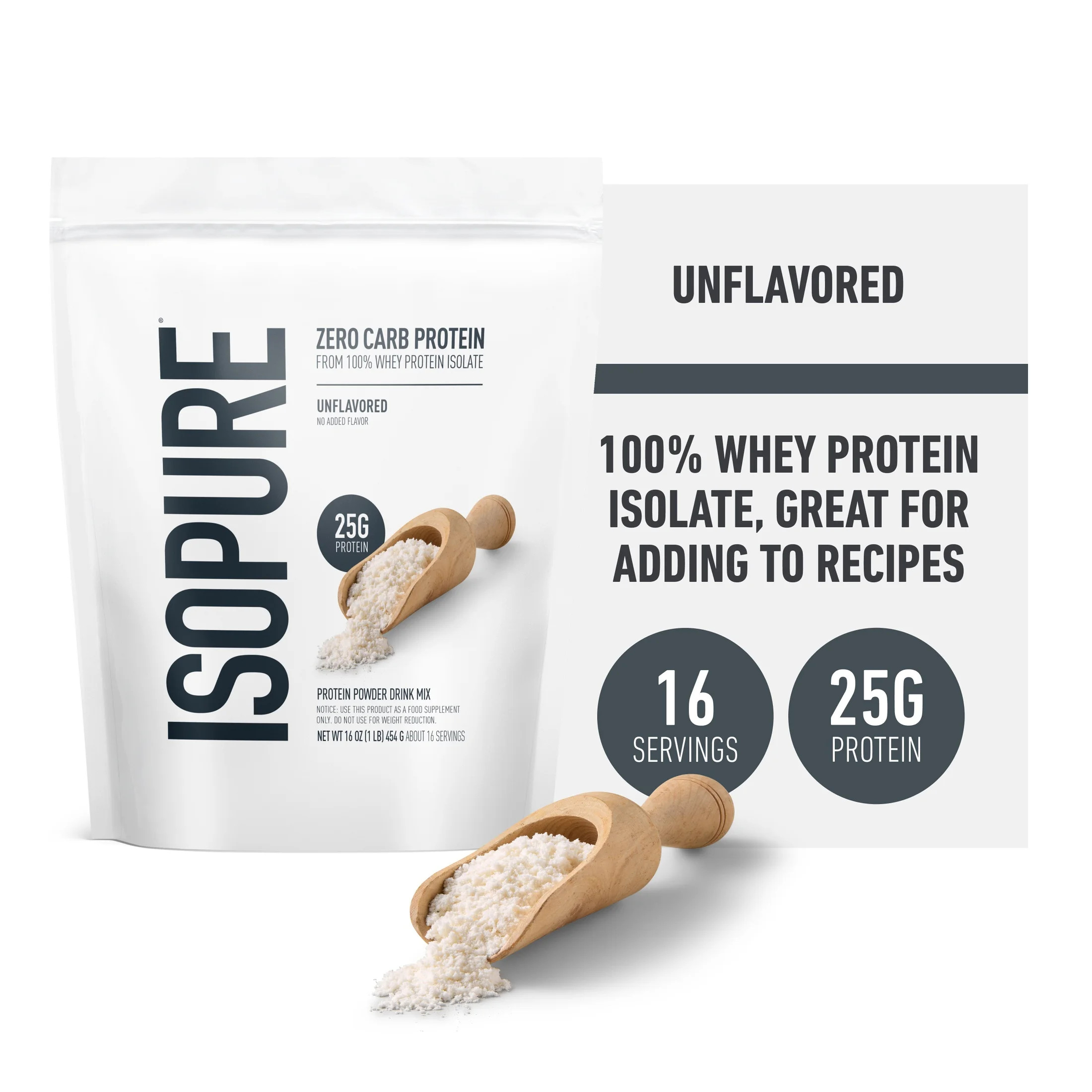 Isopure Zero Carb 100% Whey Protein Isolate Powder, Unflavored, 25g Protein, About 16 Servings | Walmart (US)