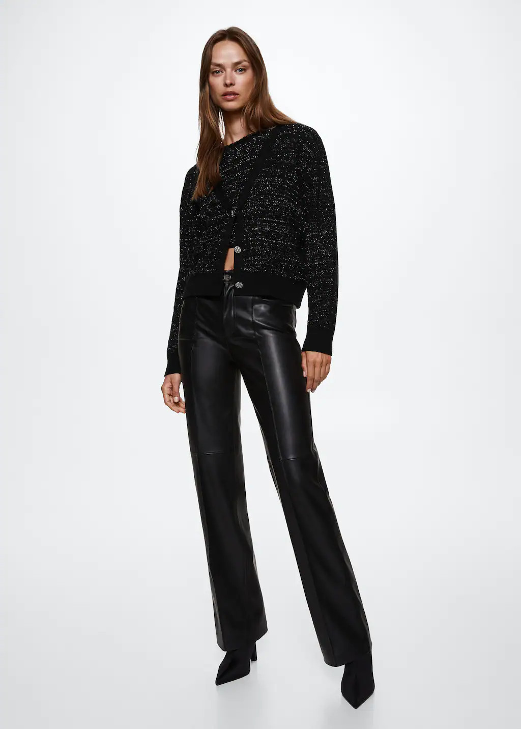 Cardigan tweed fil métallisé -  Femme | Mango France | MANGO (FR)