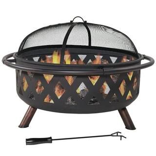 Pyramid Home Decor Sphere 36 in. x 24 in. H Round Metal Wood and Coal Burning Outdoor Fire Pit an... | The Home Depot