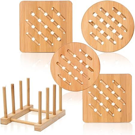 NC Bamboo Trivet, Home Kitchen Bamboo Hot Pads Trivet, Heat Resistant Pads Teapot Trivet,for Hot ... | Amazon (US)