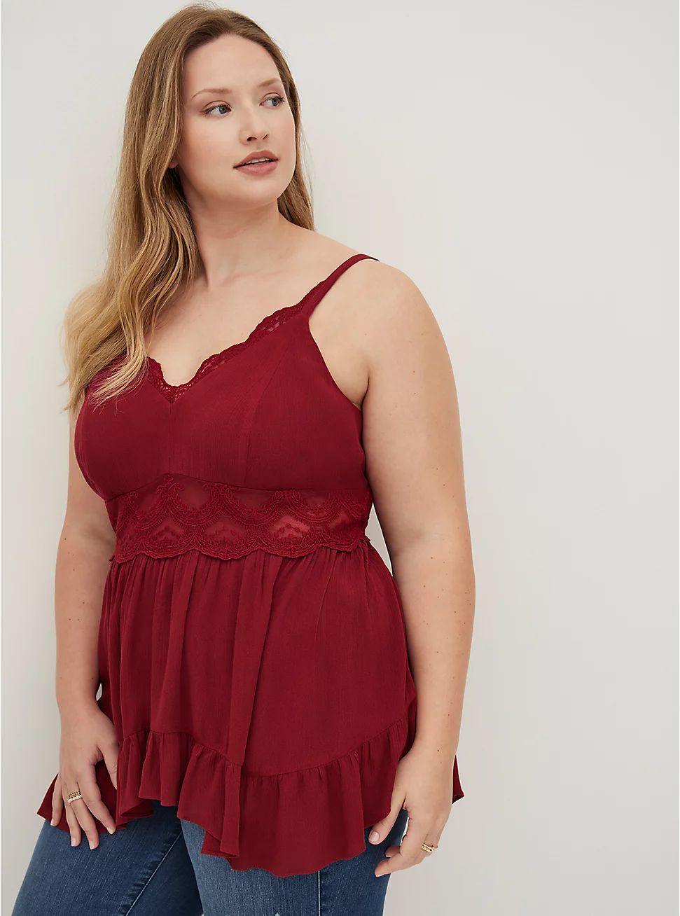 Babydoll Gauze With Lace Inset Cami | Torrid (US & Canada)